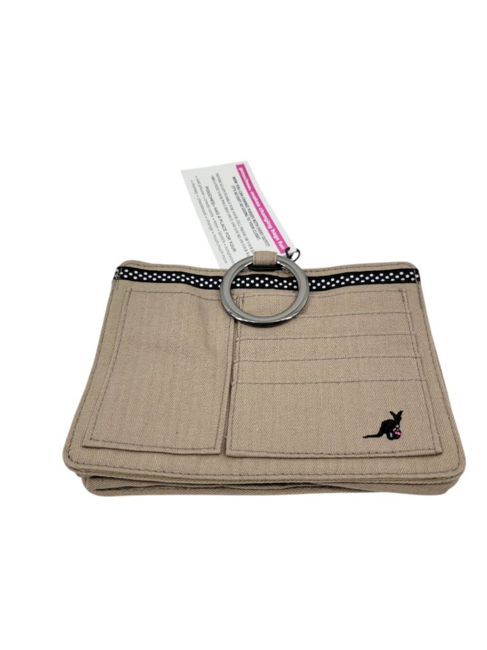 Pouchee Mini Organizer Purse Beige Tan Kangaroo Logo Multi-Pocket Ring 7"x5.5"